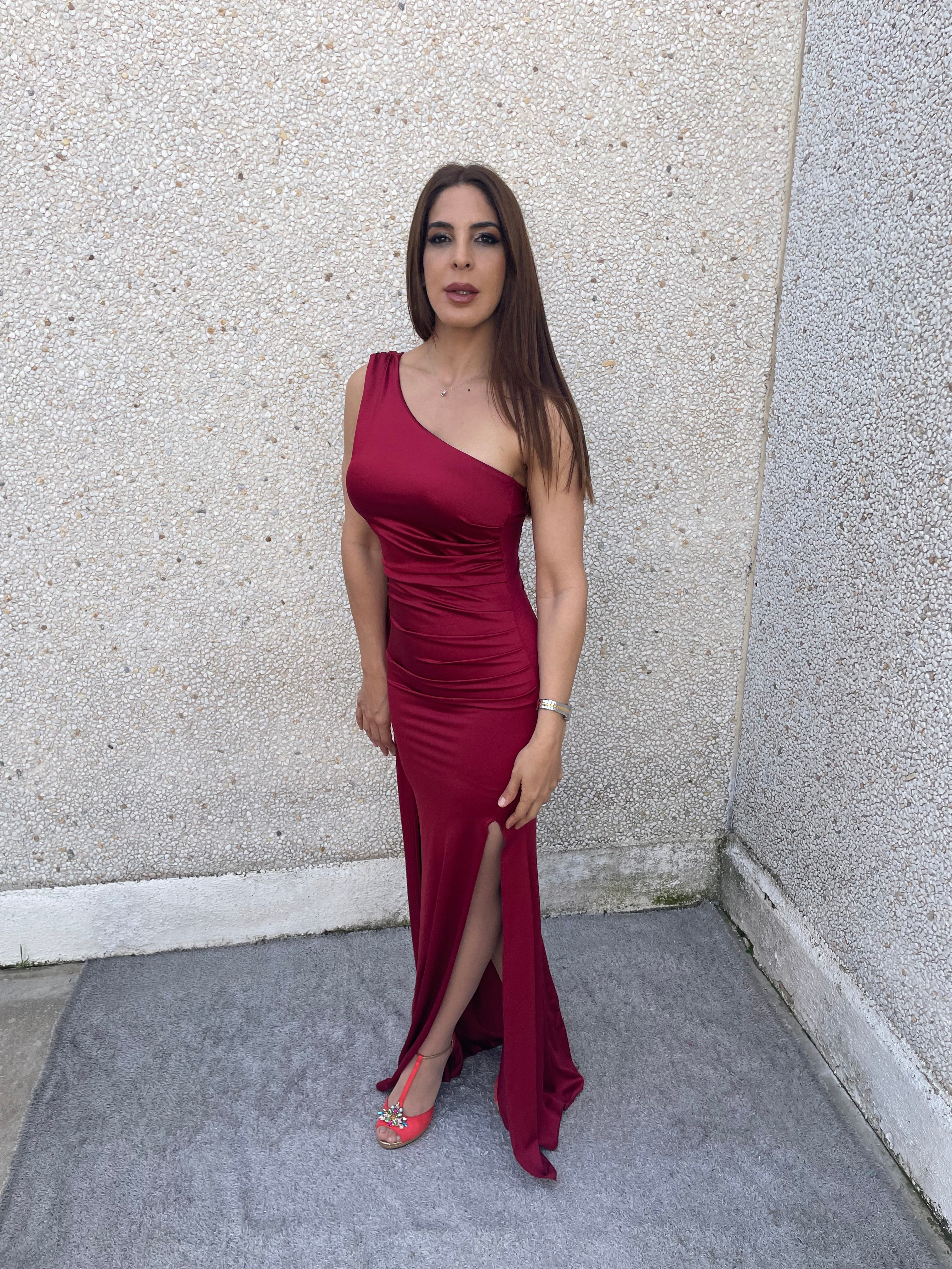 Vestido largo Amaia burdeos