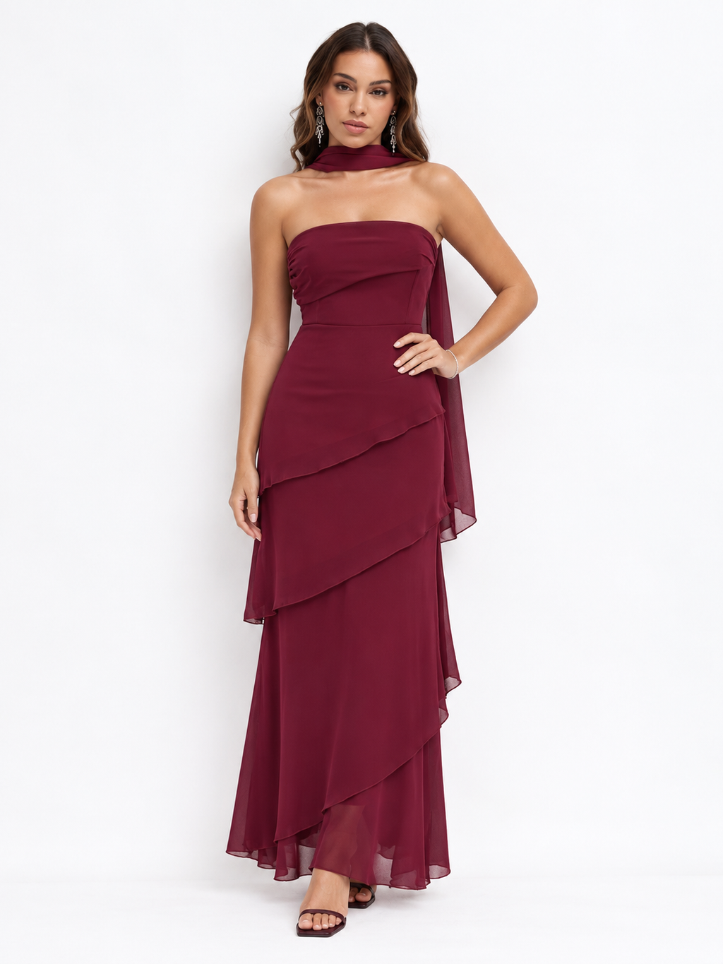 Vestido largo Vera burdeos