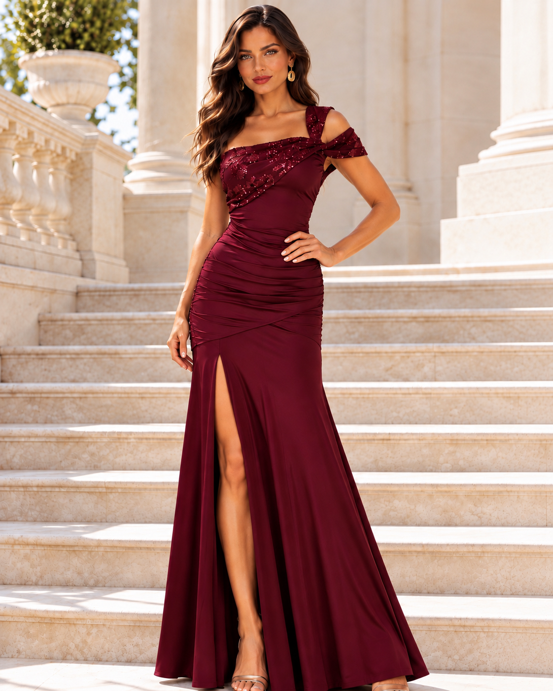 Vestido largo Fiama Burdeos