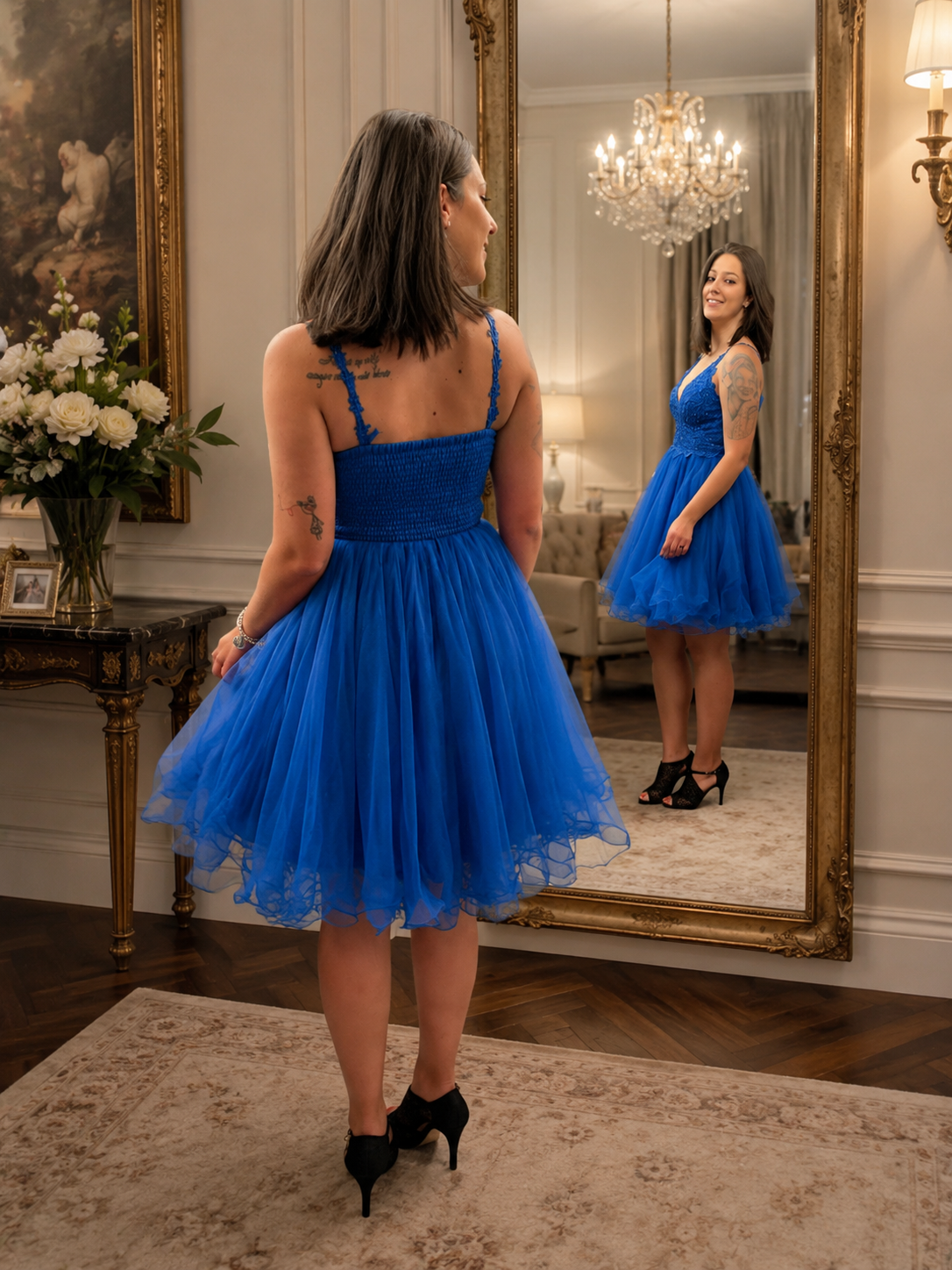 Vestido corto de tul Lluvia petróleo