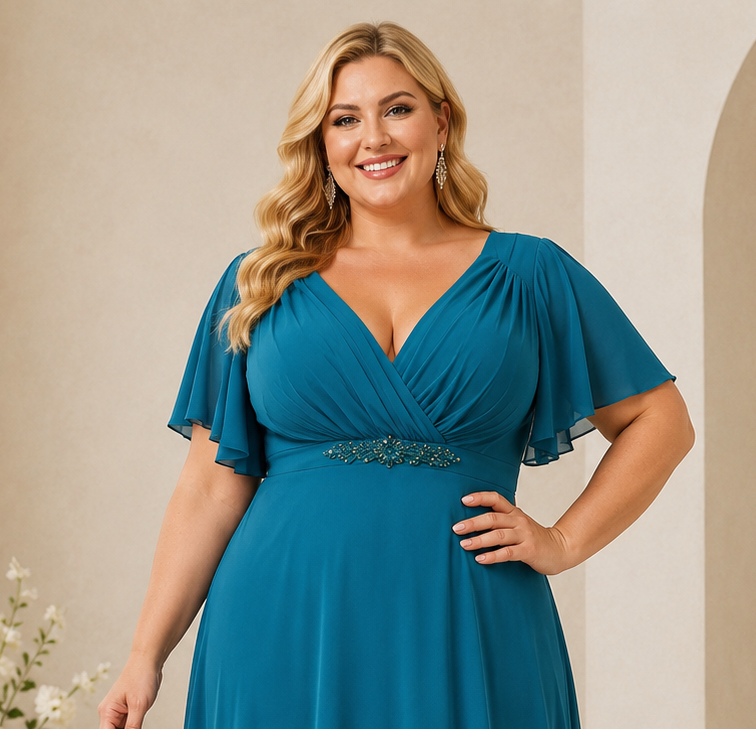 Vestido largo Roxana curvy turquesa