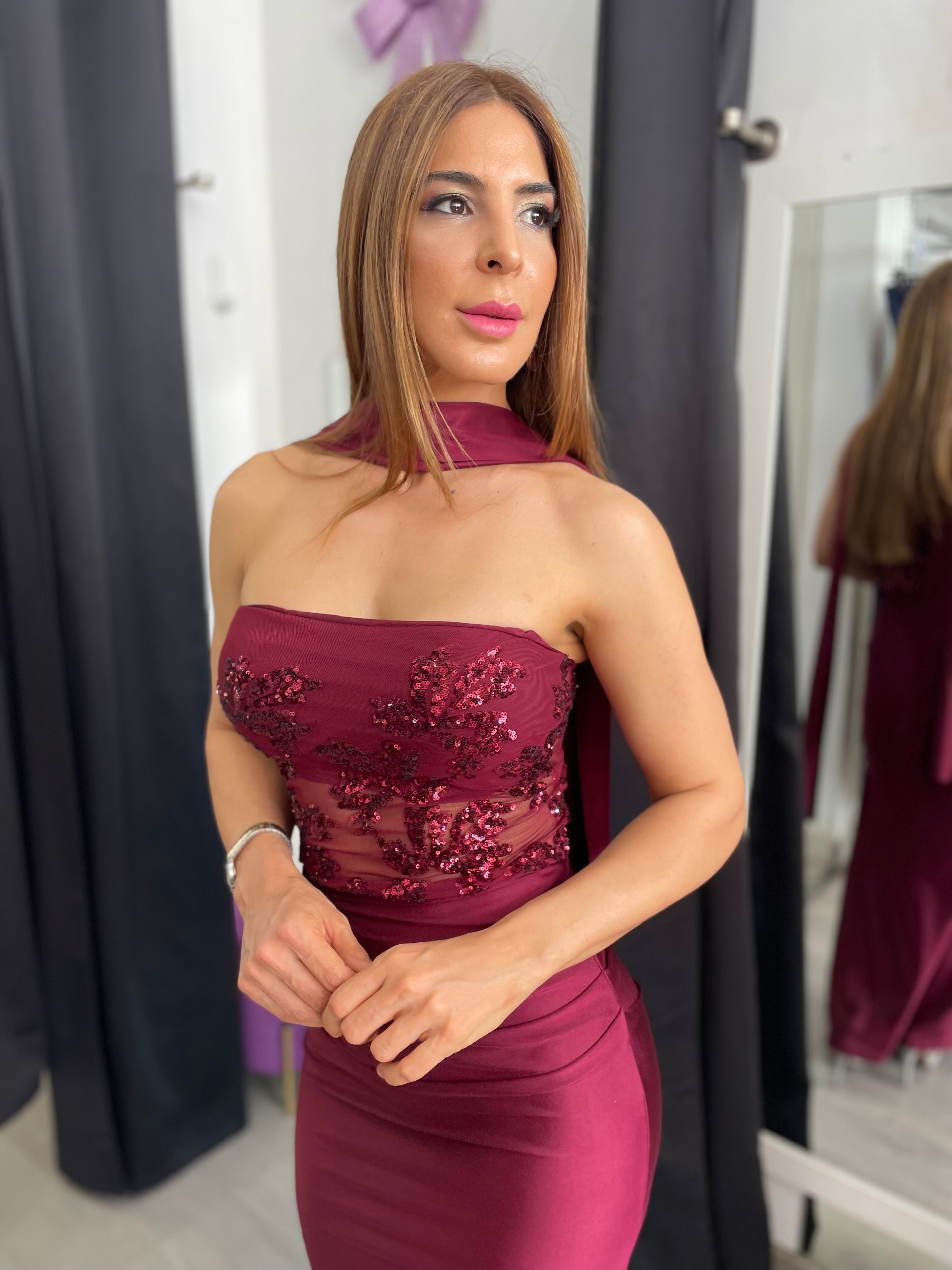 Vestido largo Sicilia Burdeos