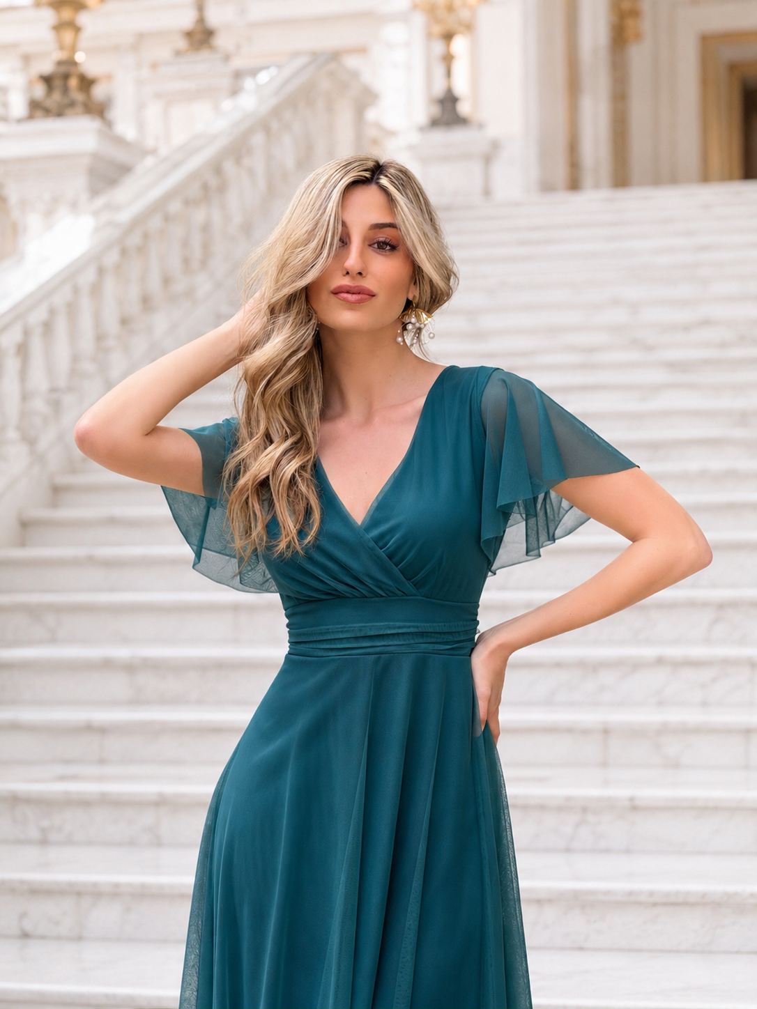 Vestido largo Érika tul Petróleo