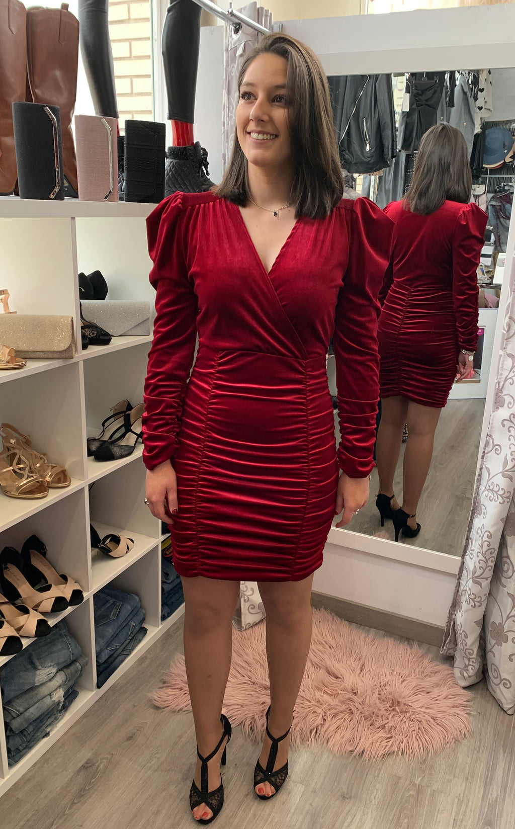 Vestido corto Atteneri terciopelo Burdeos image 6