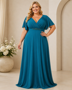 Vestido largo Roxana curvy turquesa