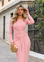 Vestido midi largo Lisboa manga larga Rosa