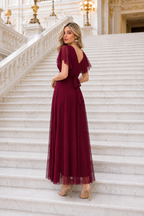 Vestido largo Érika tul Burdeos
