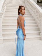 Vestido largo Uxía celeste