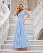 Vestido largo Érika tul Celeste