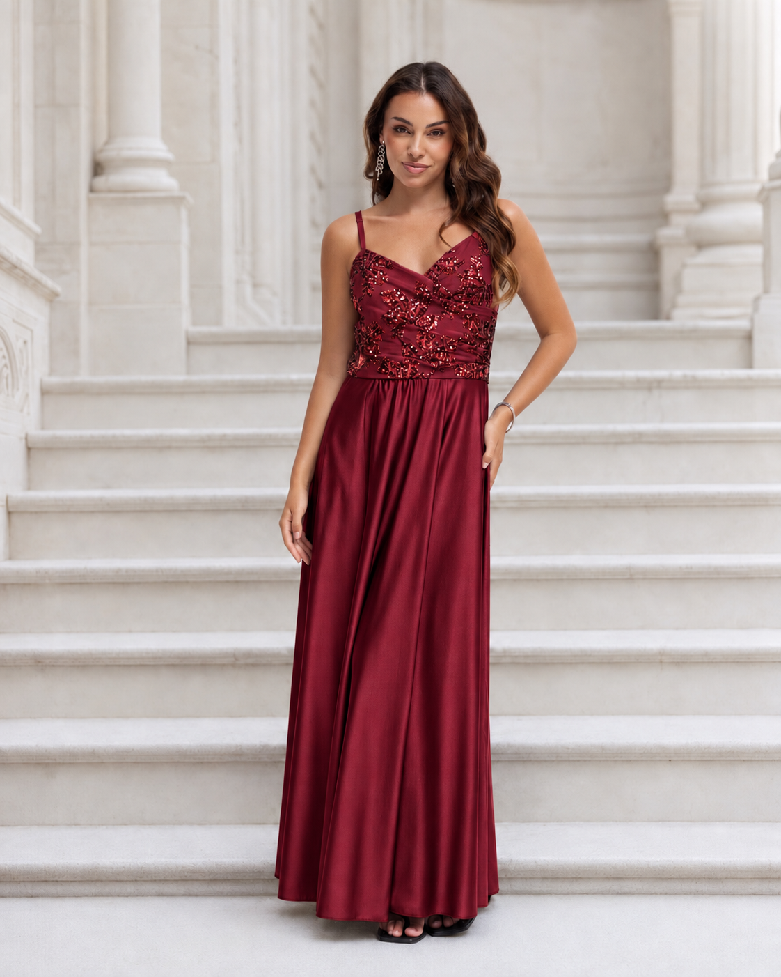 Vestido largo Belha Burdeos