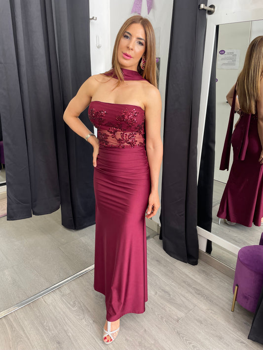 Vestido largo Sicilia Burdeos