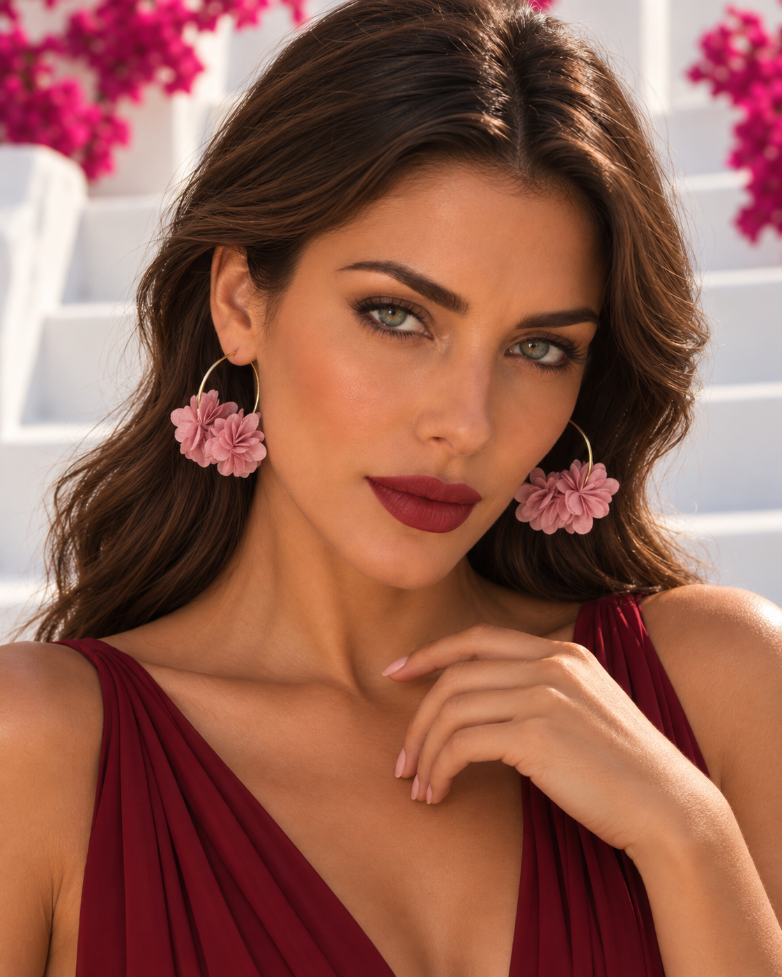 Pendientes aro flores Rosas