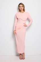 Vestido largo Kai manga larga rosa
