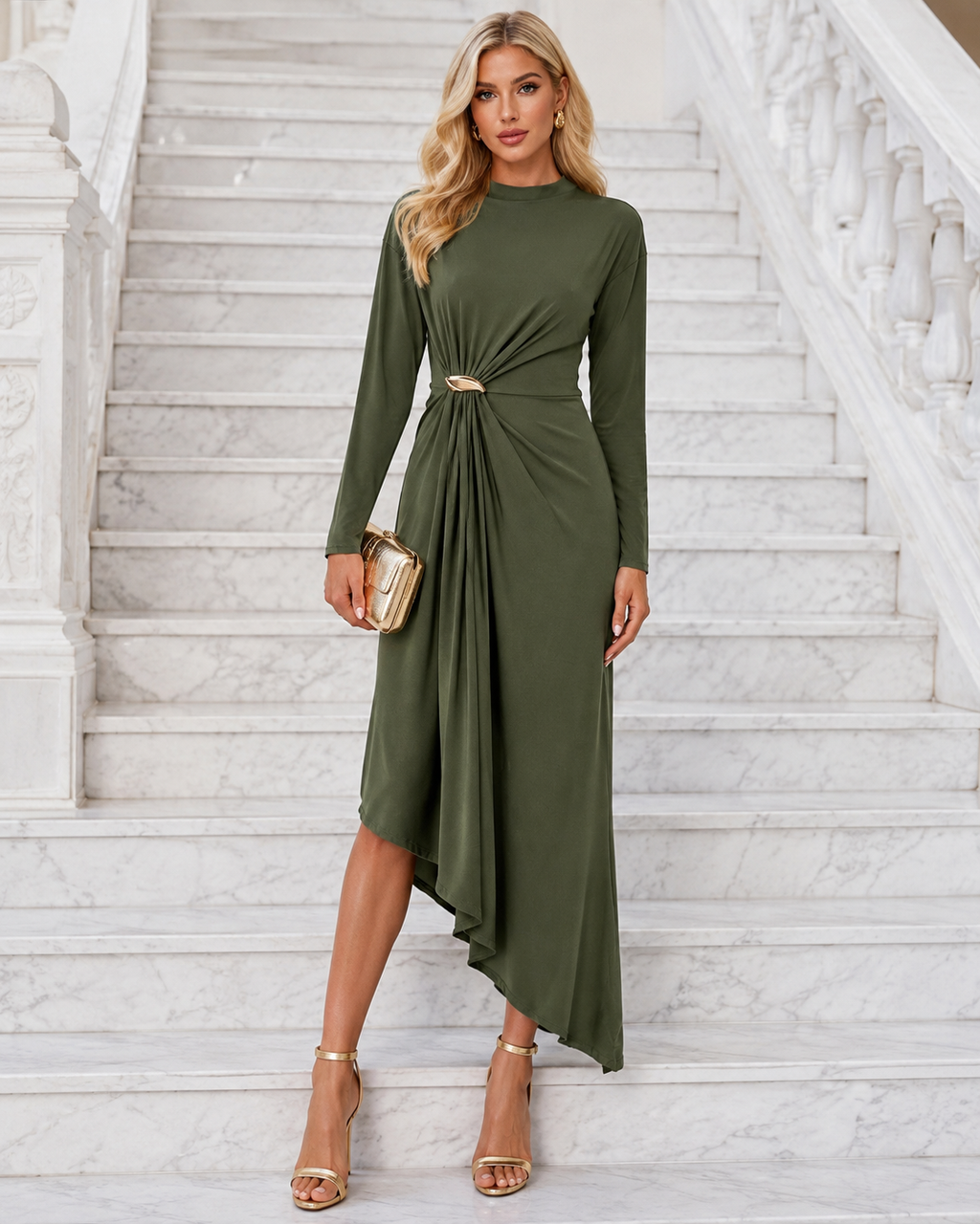 Vestido midi Lix Kaki