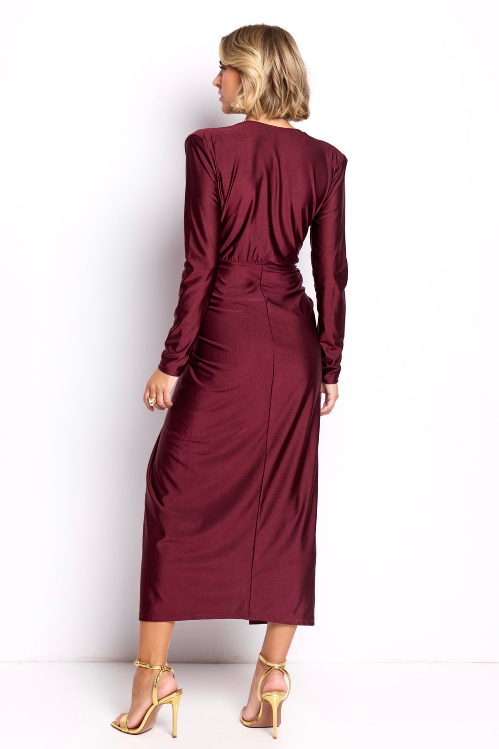 Vestido largo Alexandra manga Granate