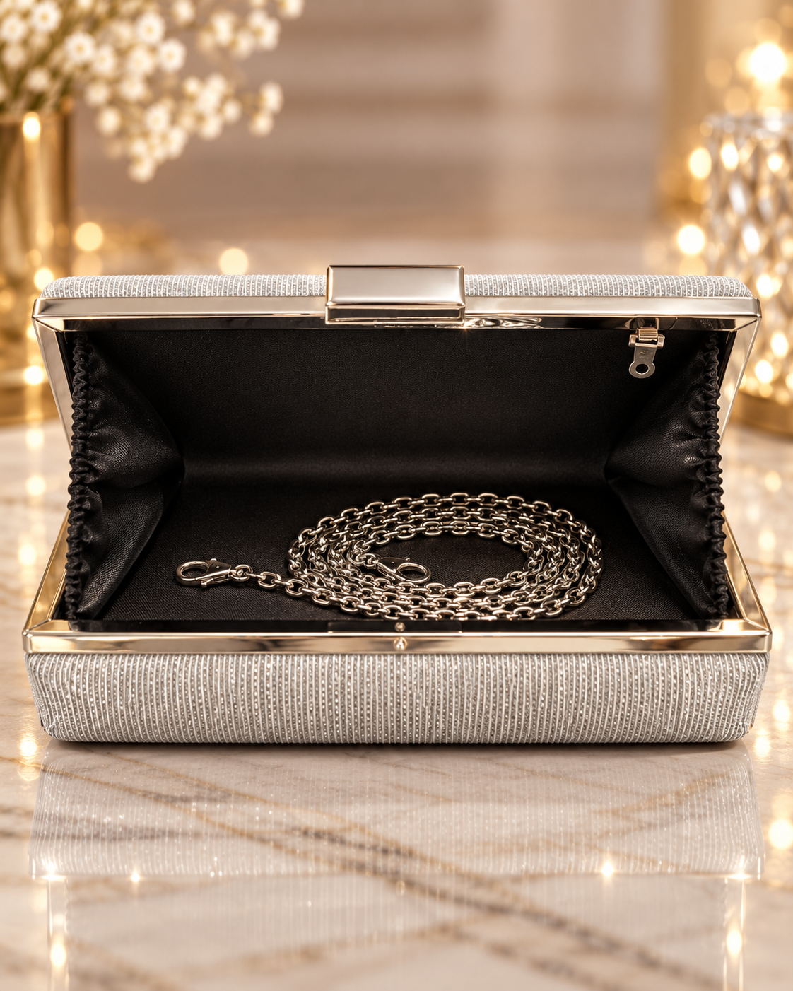 Bolso clutch plata brillo