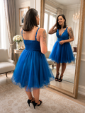 Vestido corto de tul Lluvia petróleo