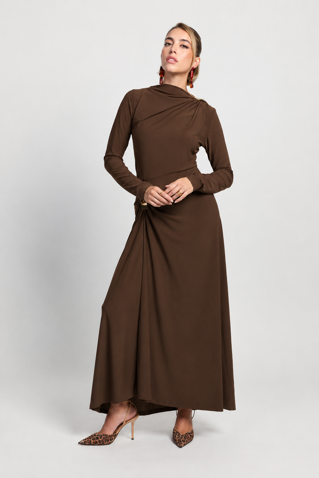 Vestido midi largo Elsa chocolate