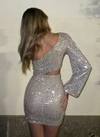 Vestido corto de lentejuelas Naomi Beige image 4
