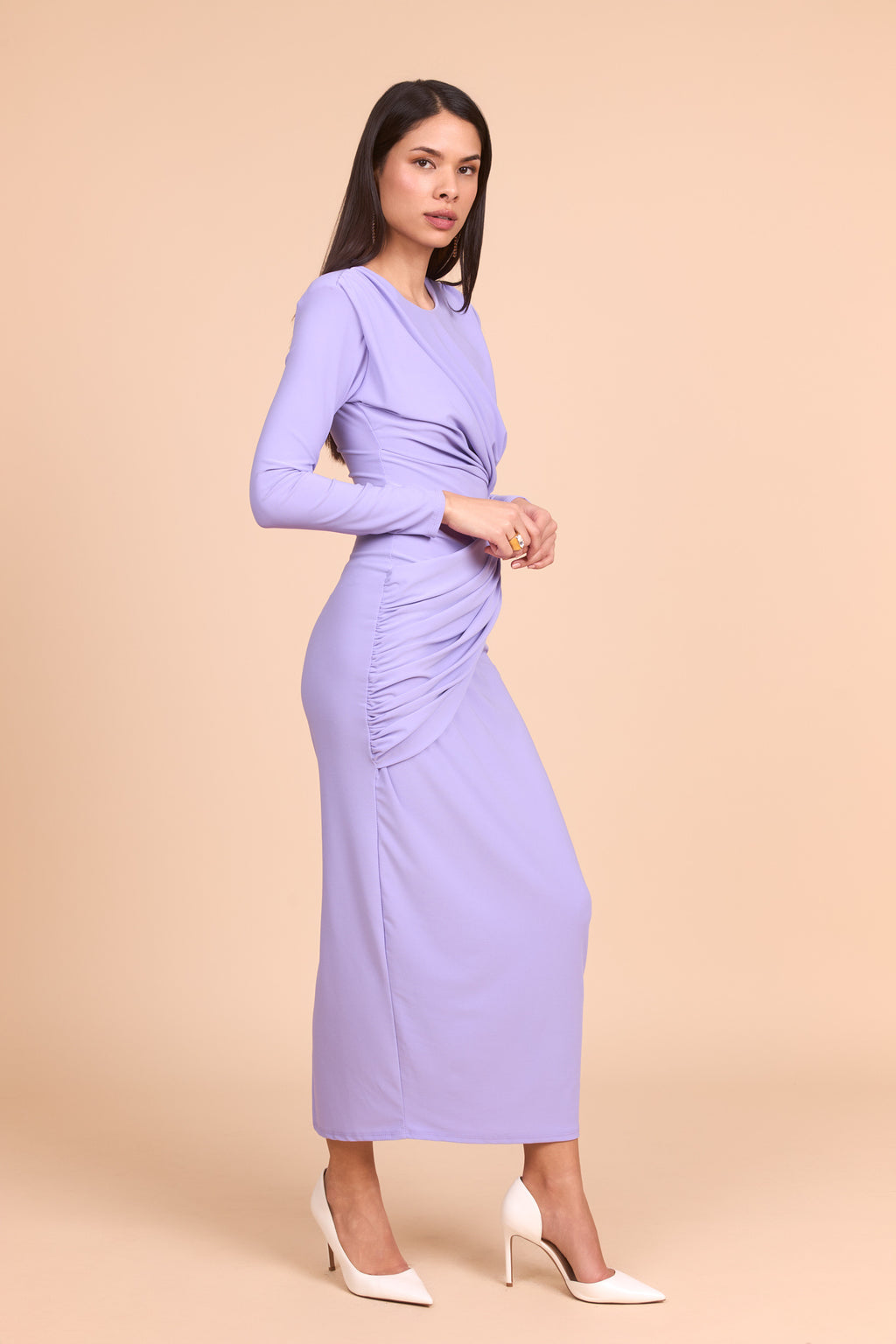 Vestido largo Kai manga larga lila
