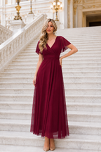 Vestido largo Érika tul Burdeos