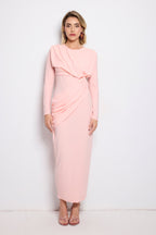 Vestido largo Kai manga larga rosa