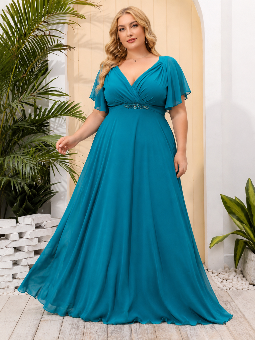 Vestido largo Roxana curvy turquesa