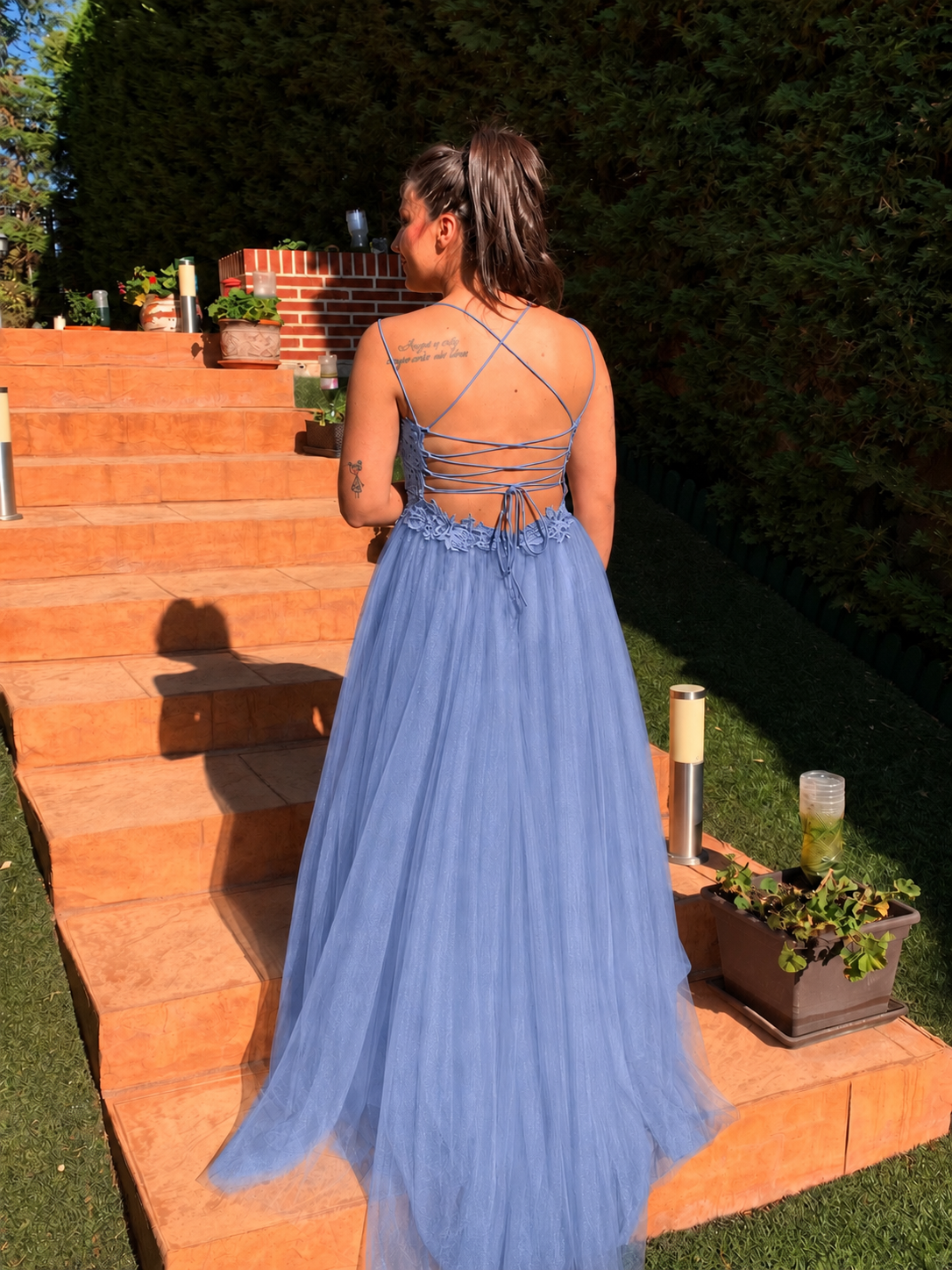 Vestido largo Miss Bliss Celeste grisáceo