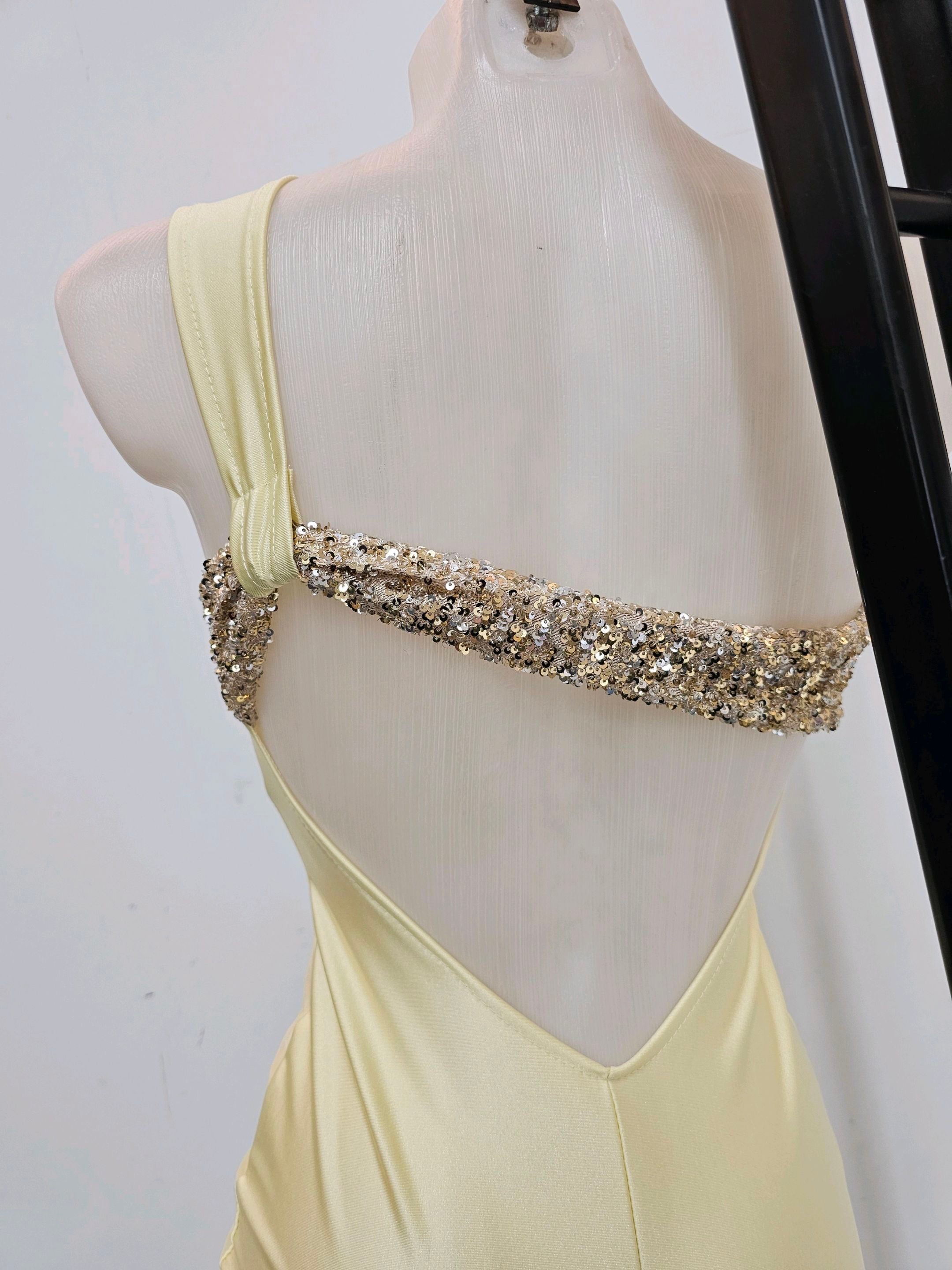 Vestido largo Emilia amarillo y matcha