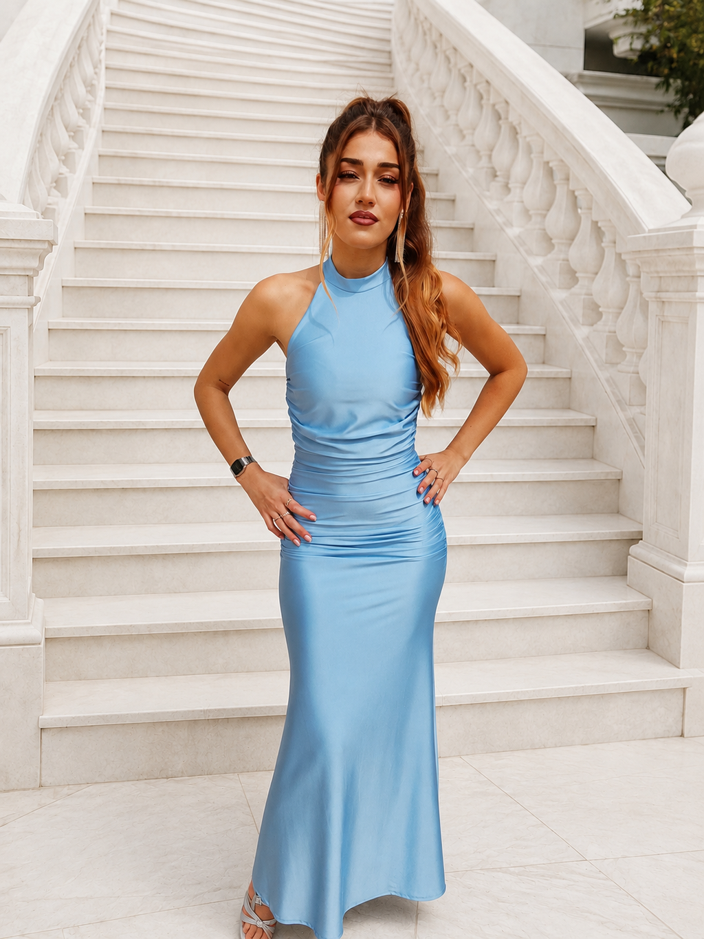 Vestido largo Uxía celeste