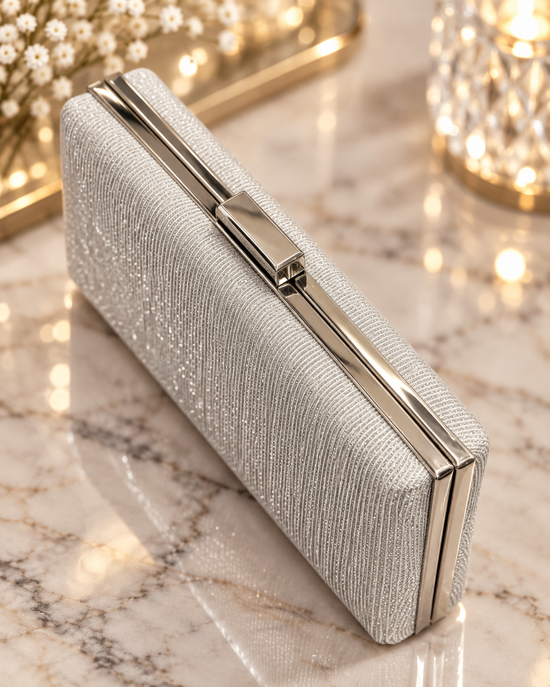 Bolso clutch plata brillo