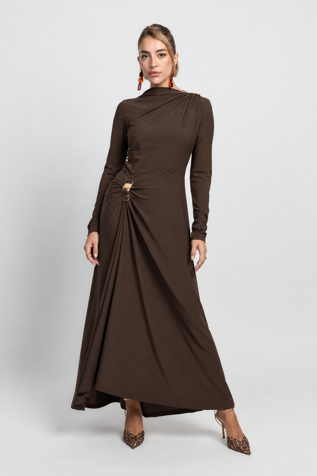 Vestido midi largo Elsa chocolate