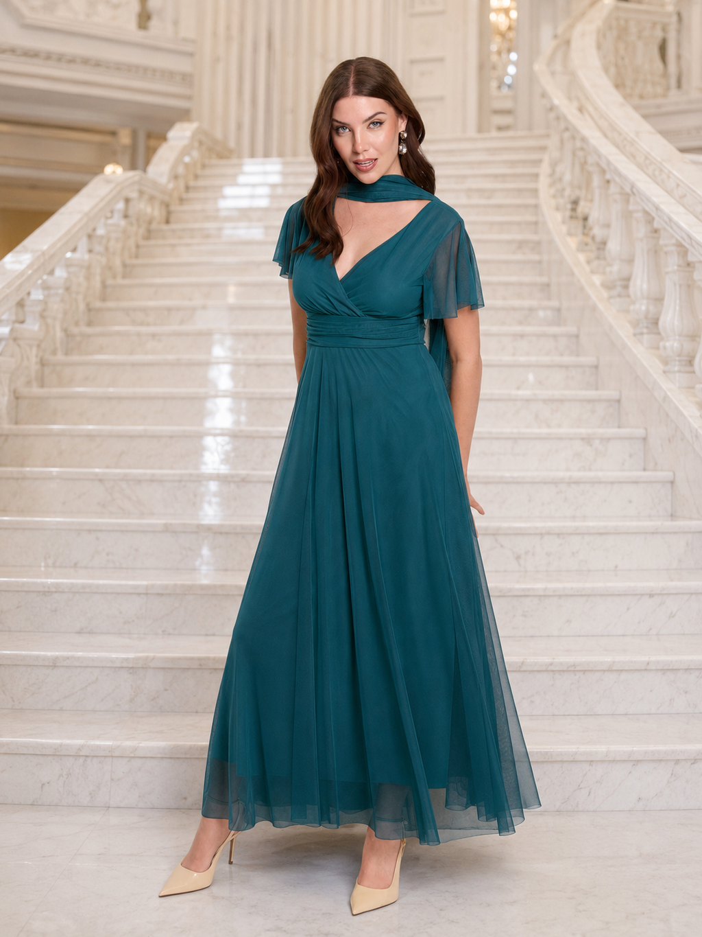 Vestido largo Érika tul Petróleo