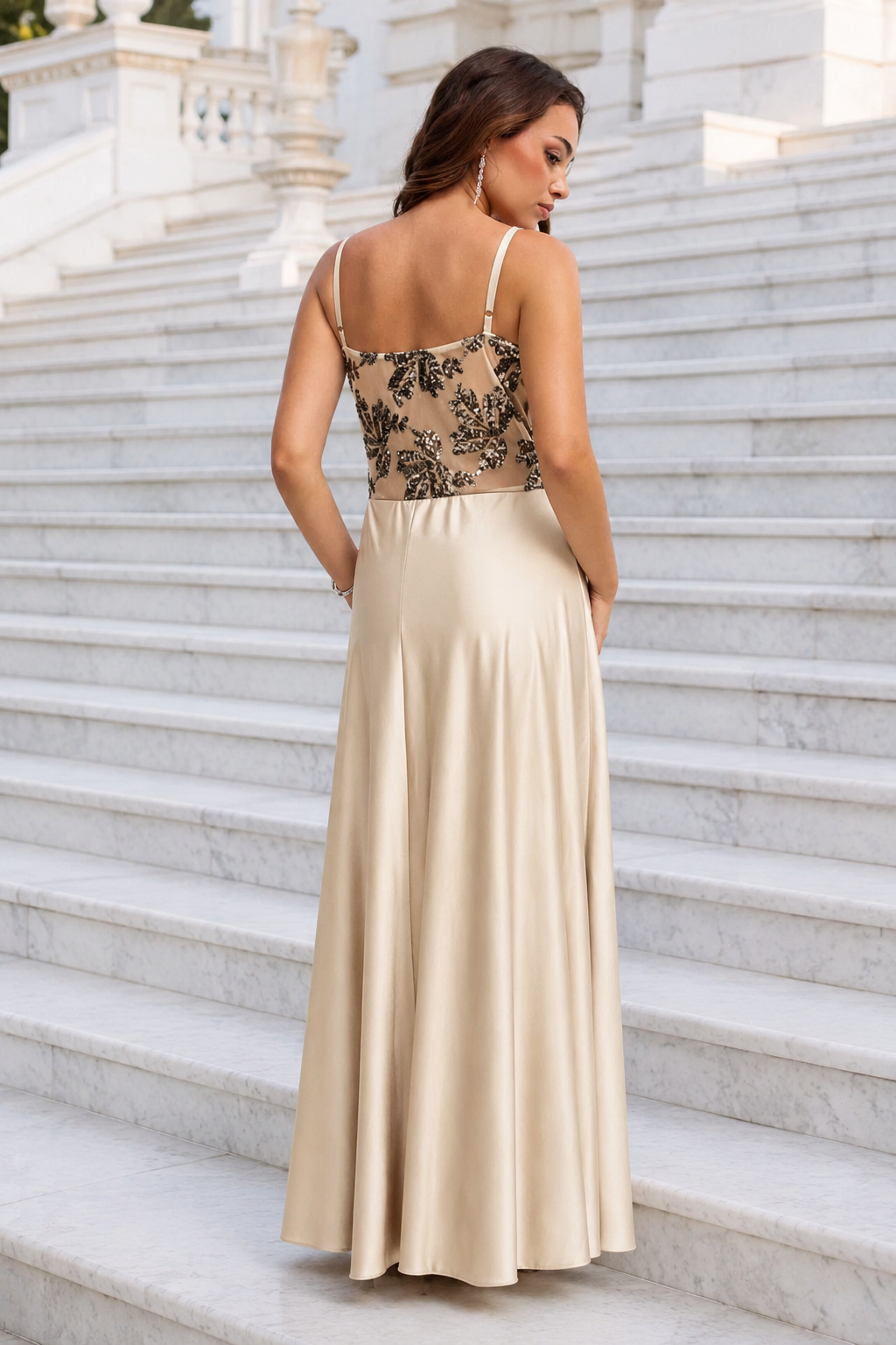 Vestido largo Belha Beige