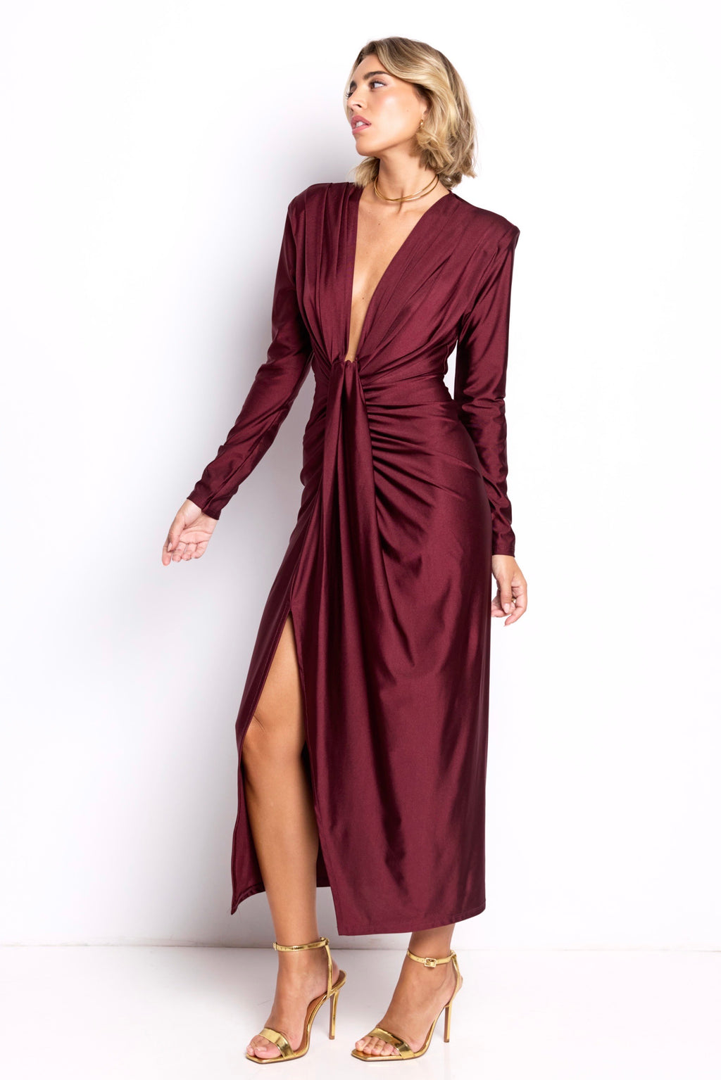 Vestido largo Alexandra manga Granate