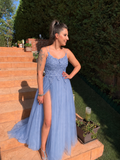 Vestido largo Miss Bliss Celeste grisáceo
