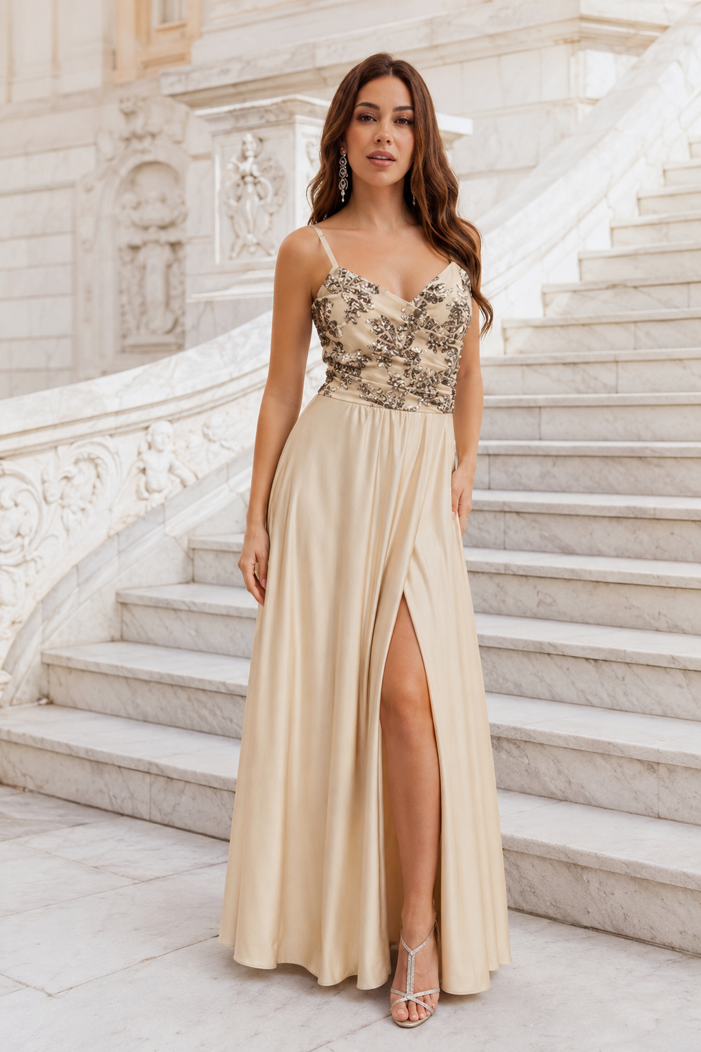 Vestido largo Belha Beige