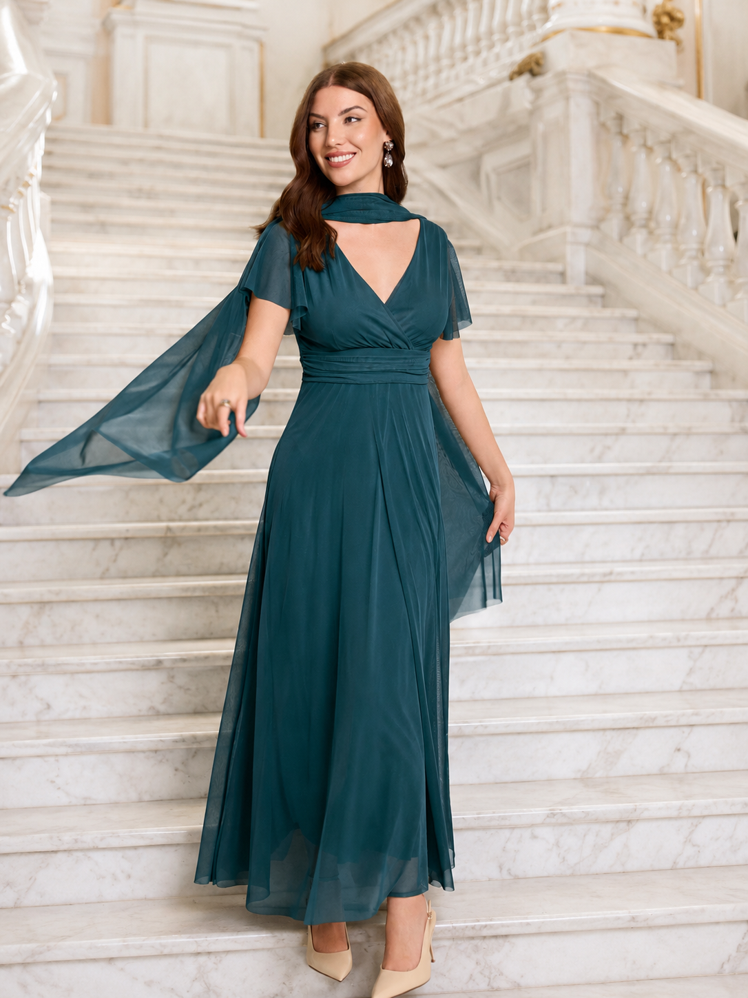 Vestido largo Érika tul Petróleo