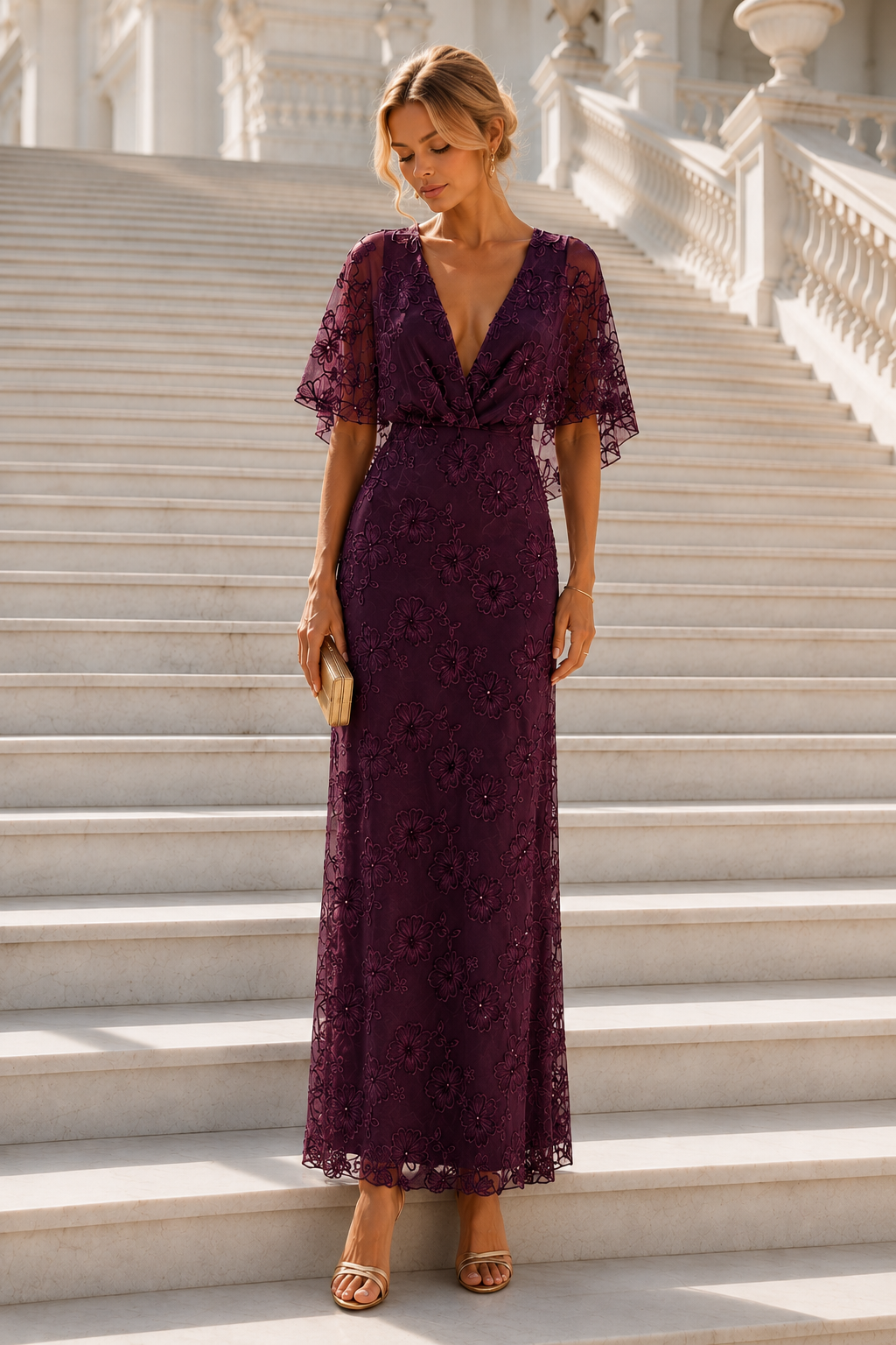 Vestido largo Duna Berenjena