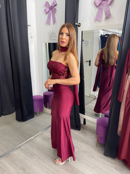 Vestido largo Sicilia Burdeos