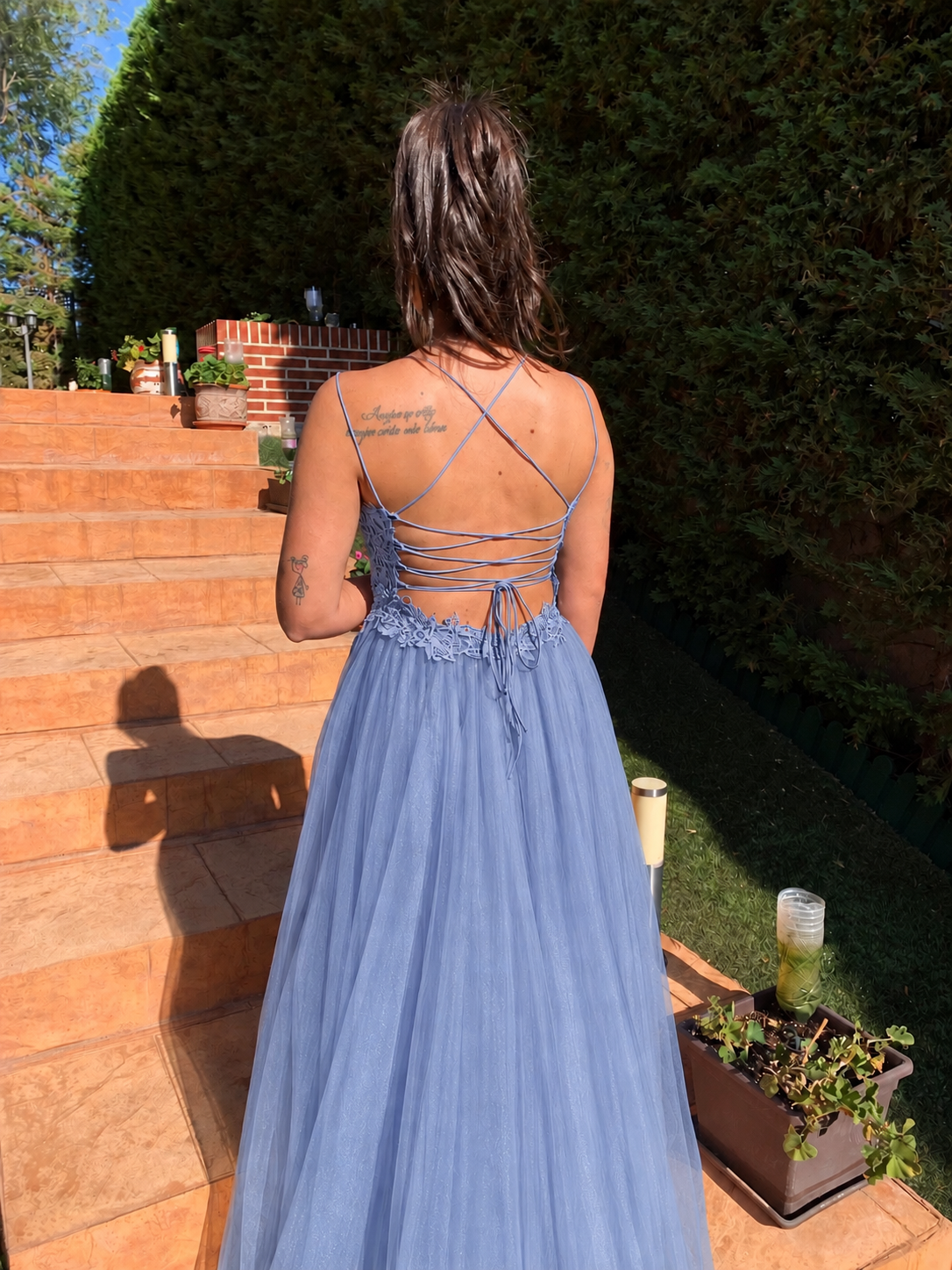 Vestido largo Miss Bliss Celeste grisáceo