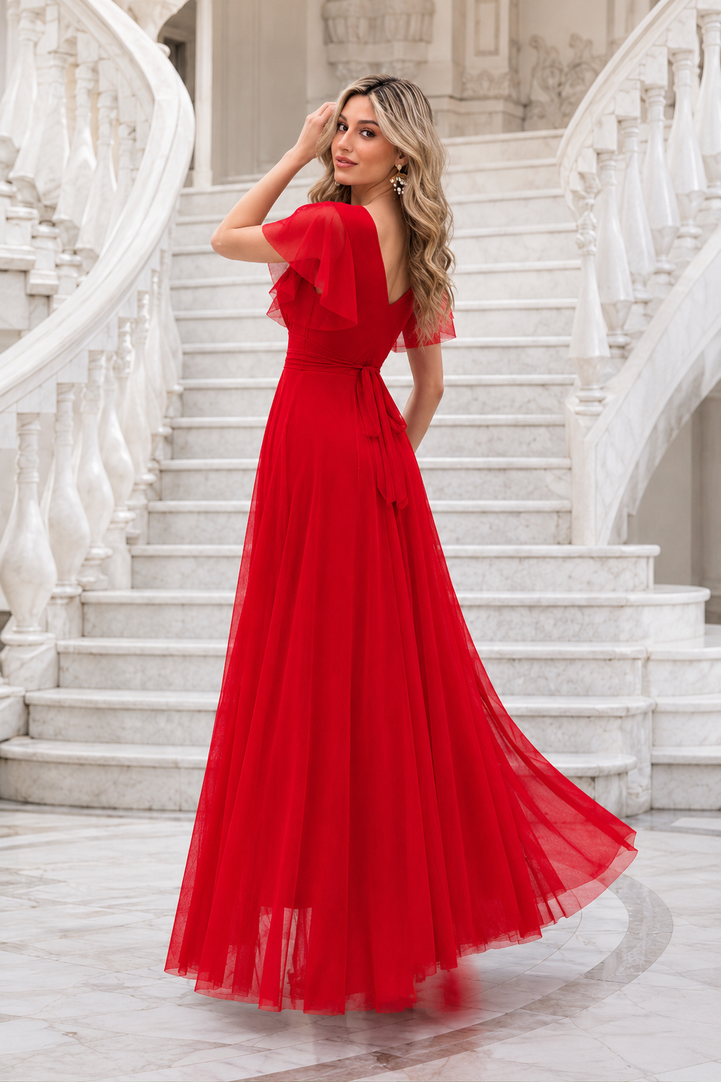 Vestido largo Érika tul Rojo