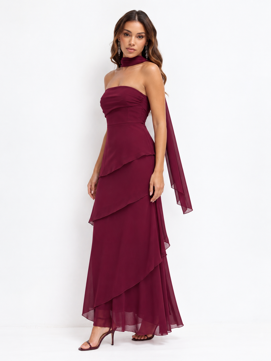 Vestido largo Vera burdeos