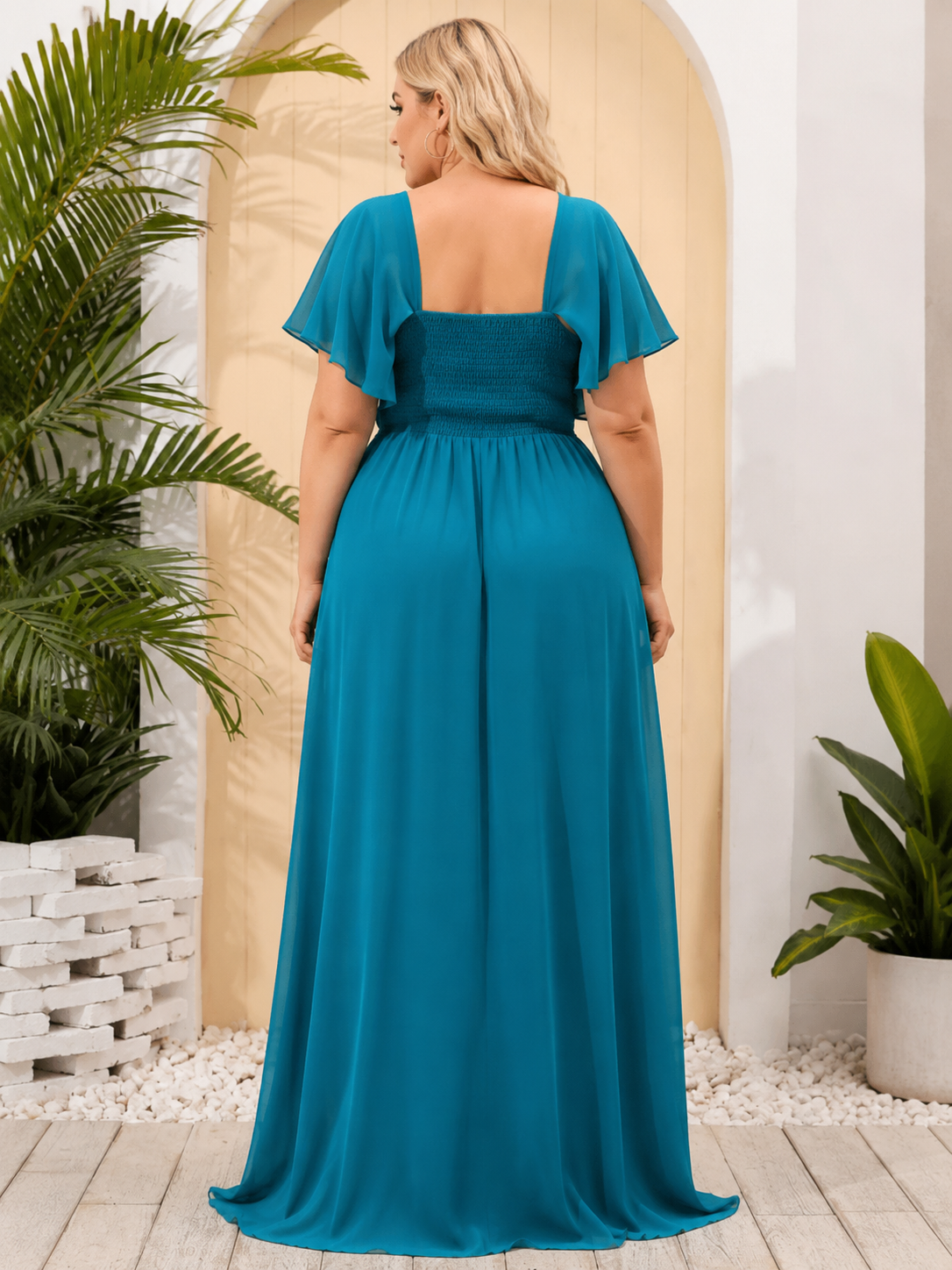 Vestido largo Roxana curvy turquesa