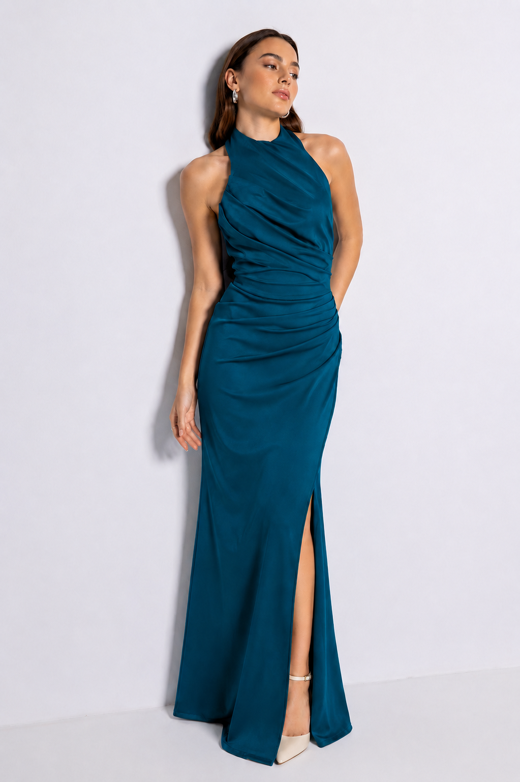 Vestido largo Kareins licra petróleo