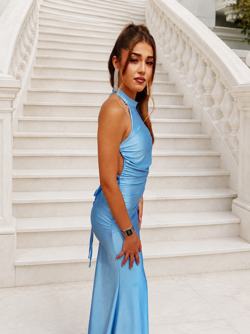 Vestido largo Uxía celeste