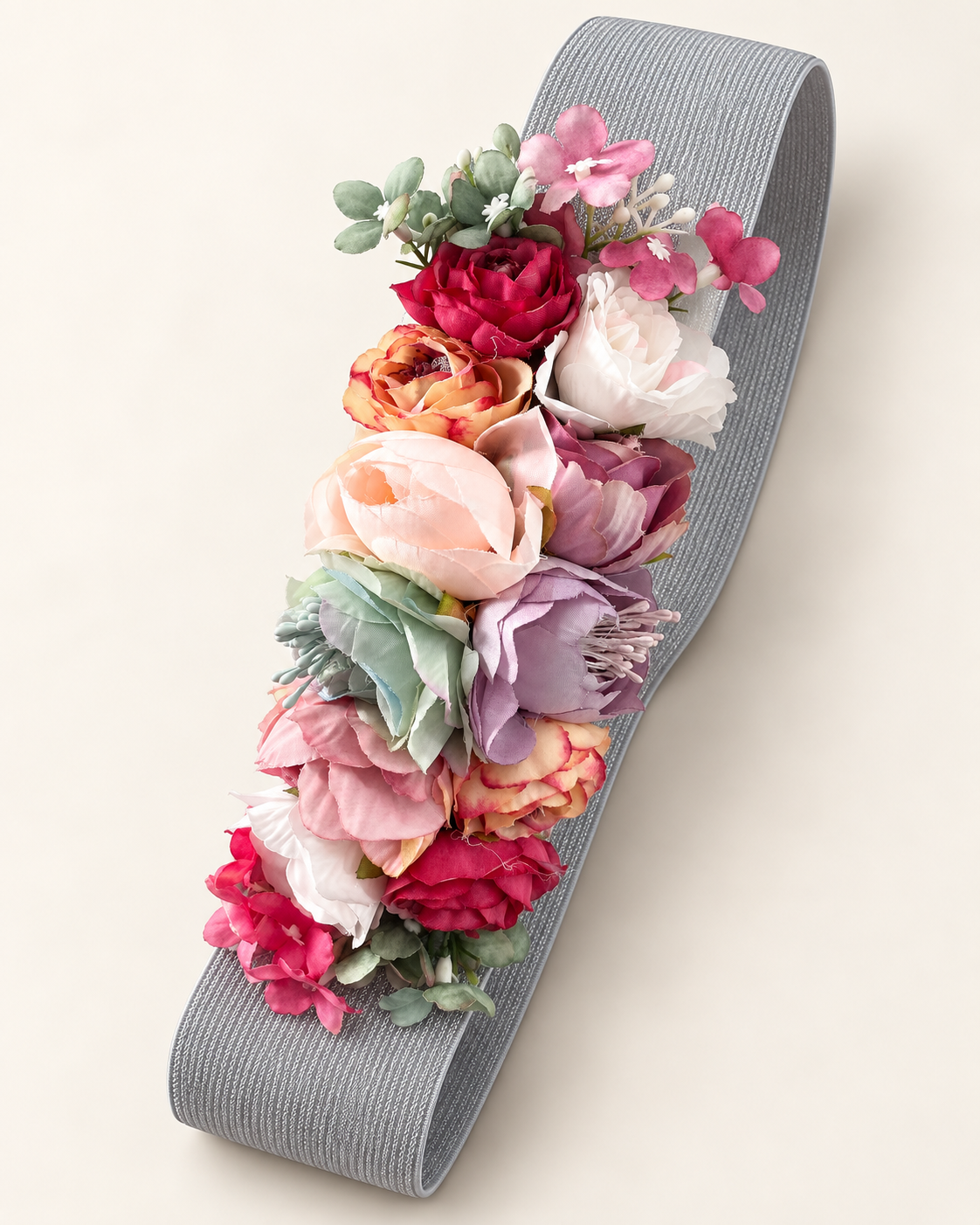 Cinturón elástico plata flores