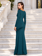 Vestido largo Adelaide manga larga petróleo