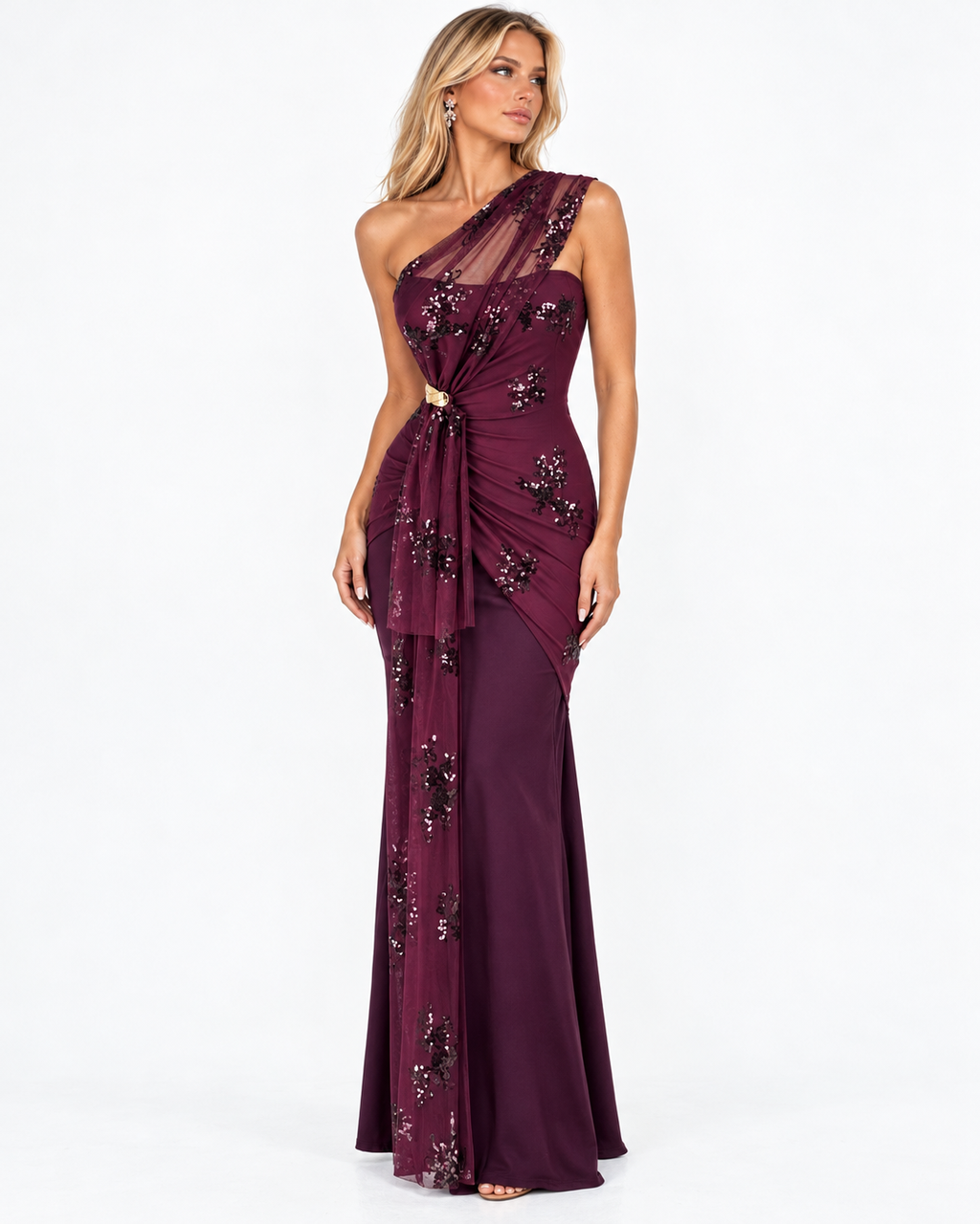 Vestido largo Revel berenjena