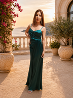 Vestido largo Satén Aura petróleo